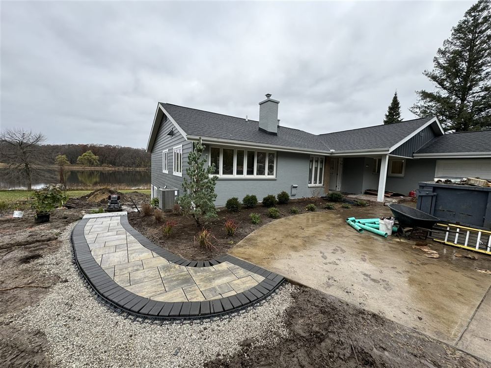 New paver walkway and fresh foundation plantings